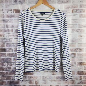 J Crew Top Women's XL Striped White Blue Stretchy Nautical Preppy